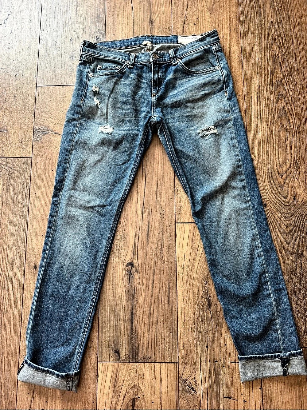Rag & Bone The Dre Low-Rise Slim Boyfriend Jeans Size 26 Medium Wash Distressed